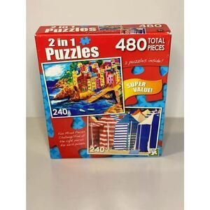 Cra-Z-Art - 2 in 1 Riomaggiore, Italy and Colorful Beach Huts - 480 Piece Puzzle